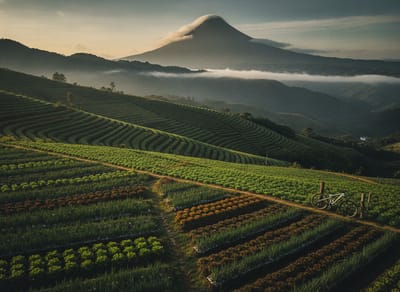 Terraced vegetable farms climbing the slopes above Cerro Punta